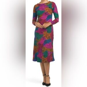 Farm Rio Jersey Knit Size S Multicolor Cheetah Patterned Women’s Midi Dress